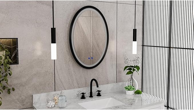 DreamLine Brilliance 28 in. H x 20 in. W Oval Light-up Mirror, Matte Black
