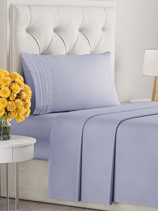 Twin Size 3 Piece Sheet Set - Extra Soft, Breathable & Cooling - Hotel Luxury Durable Bed Sheets - Deep Pockets, Easy-Fit & Wrinkle-Free - Dusty Purple Oeko-Tex