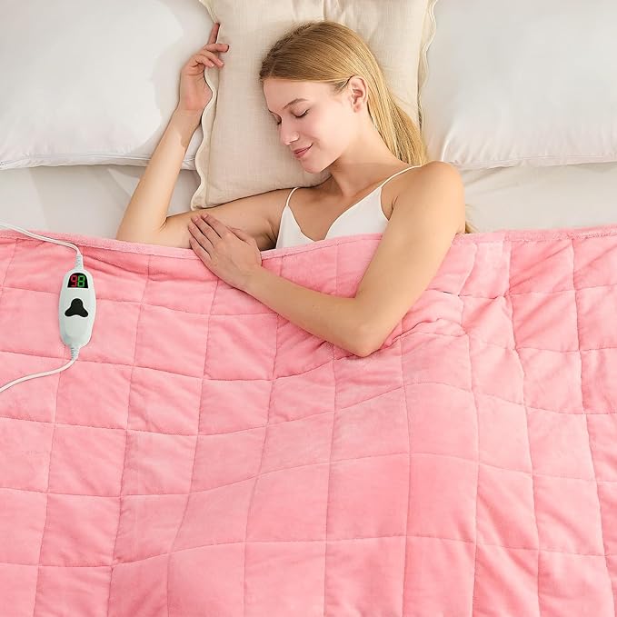 CYMULA Heated Weighted Blanket for Adults, Weighted Heated Blanket 50" x 60", 13lbs Sherpa Fleece Weighted Electric Blanket Soft Heating Blanket with 10 Heating Levels & 1-8 Hours Auto Off, Pink