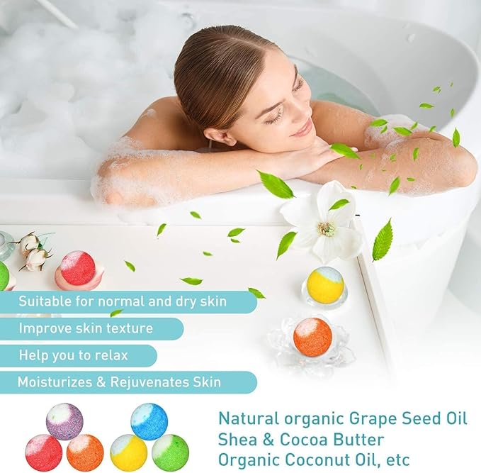 60 Pcs Bath Bombs Set - Massive Quantity Natural Bath Bombs for Kids/Women/Men Individually Wrapped Handmade Organic Bath Supplies Relaxing Kit - for Birthday, Christmas, Mother's Day
