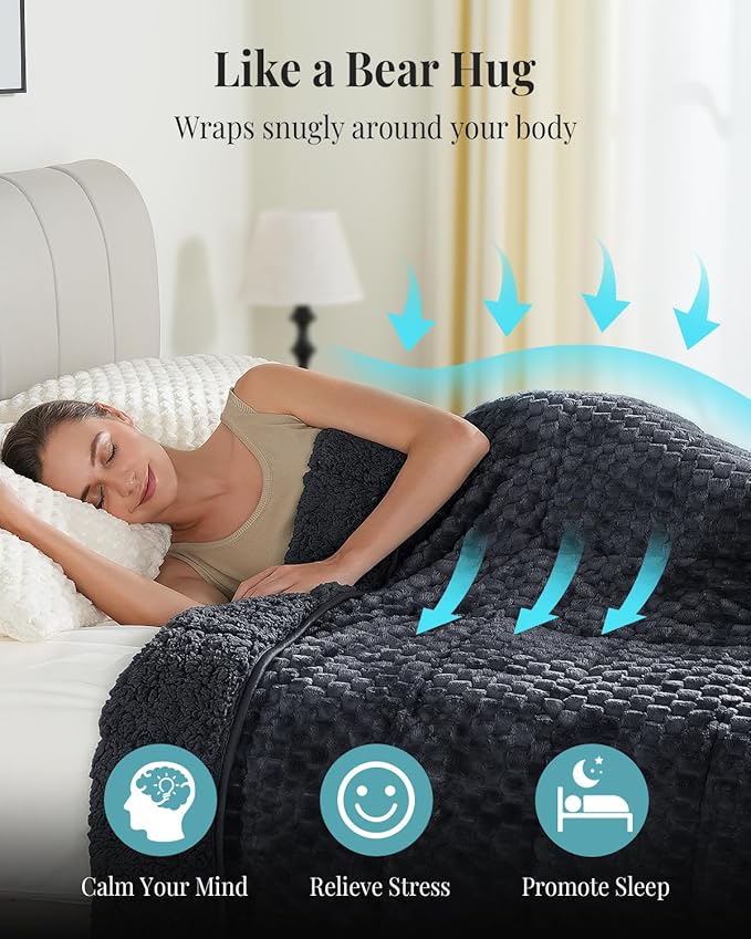 Topblan Sherpa Weighted Blanket for Adluts, Soft Cozy Jacquard Fleece Weighted Blankets Twin Size 12lbs, Thick Heavy Blanket for Sleeping, 48 x 72 inches, Dark Grey