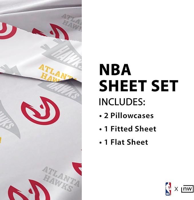 Northwest Officially Licensed Atlanta Hawks NBA Twin Size Sheet Set – Soft Team Logo Bedding for Dorms, Bedrooms, Fan Caves & Game Day Style