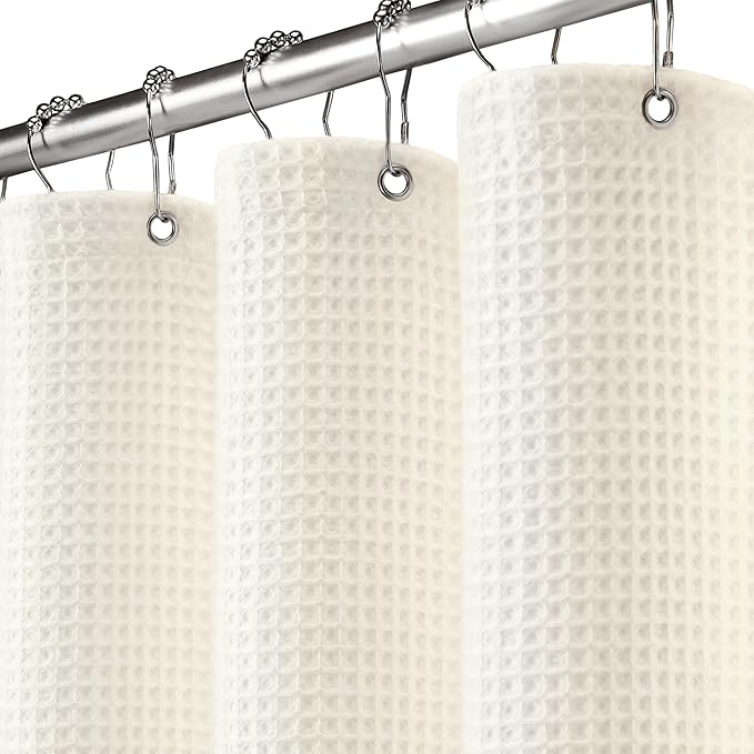 Waffle Weave Shower Curtain - Ivory Cotton Fabric Texture Heavyweight Shower Curtain for Bathroom,Washable,72Wx72L
