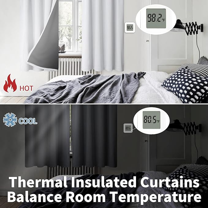 BGment 100% Blackout Curtains 84 Inch Length for Bedroom, Double Layer Room Darkening Soundproof Privacy Protection Curtains&Drapes for Living Room, Each Panel 38 Inch Wide, Greyish White