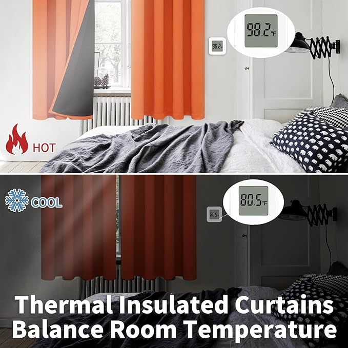BGment Burnt Orange 100% Blackout Curtains for Bedroom, Fall Full Room Darkening Noise Reducing Living Room Curtains 63 Inch Length, Thermal Insulated Rod Pocket Window Drapes 2 Panels, 42 Inch Wide
