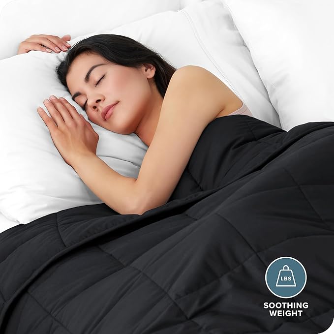 Bare Home Weighted Blanket Queen Size 17lbs (60" x 80") for Adults - All-Natural 100% Cotton - Premium Heavy Blanket Nontoxic Glass Beads (Black, 60"x80")