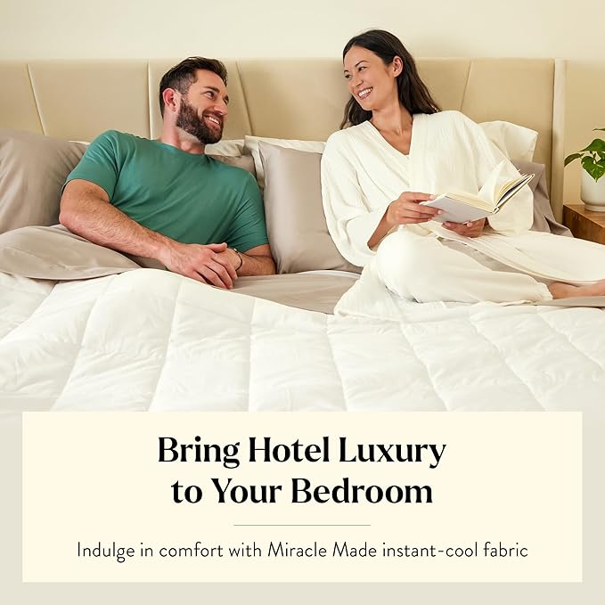 Miracle Made Soft Cooling Comforter – All-Season Silver-Infused Cozy Cotton Fabric – Lightweight, Hypoallergenic Bedding for Hot Sleepers, Queen Size Blanket, White