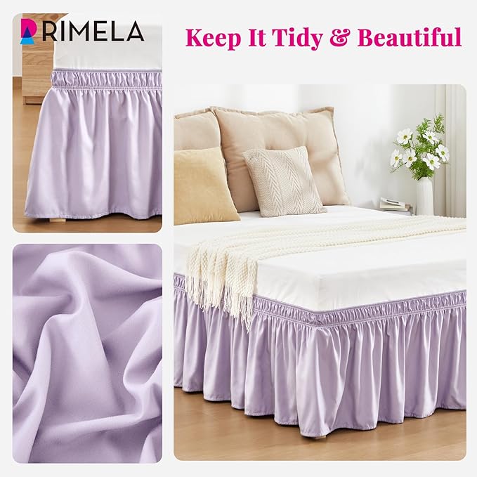 RIMELA Lavender Purple Bed Skirt King Size 18 Inch Drop, Wrap Around Elastic Bedskirt, Dust Ruffle for Adjustable Bed Base Machine Washable Easy to Install Bed Skirts