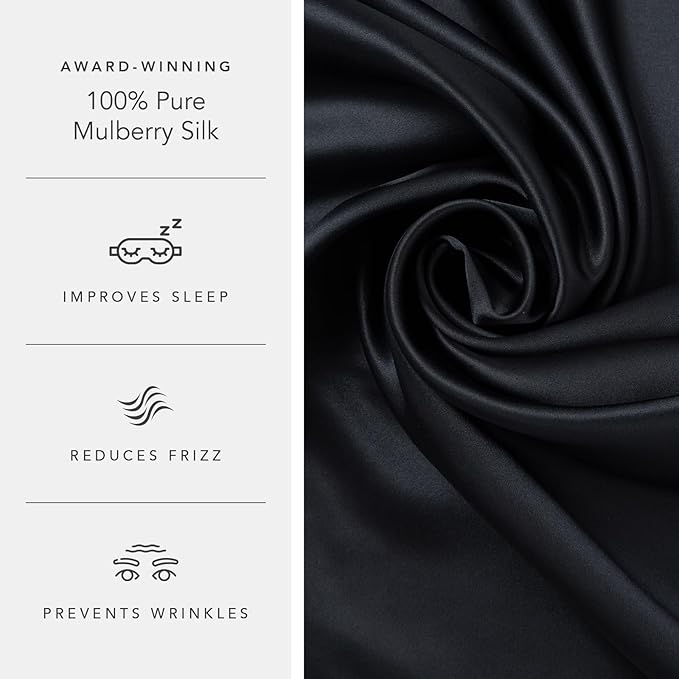 Fishers Finery 25mm 100% Pure Mulberry Silk Pillowcase (Black Queen)