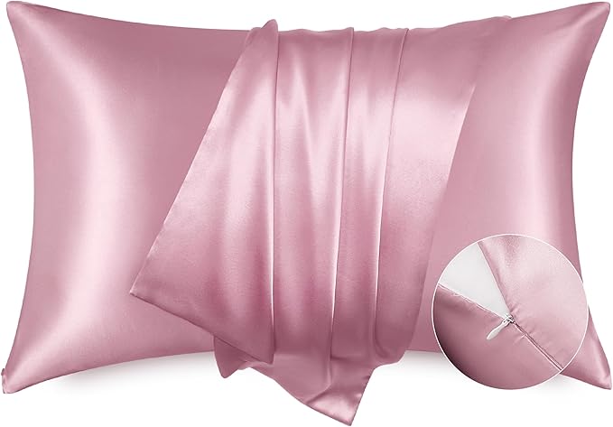 Bedsure Satin Pillowcase with Zipper, Similar to Silk Pillow Cases 2 Pack, Satin Pillow Cases Queen, Silky & Soft Pillow Covers for Hair & Skin, Gifts for Her, Pink Room Decor for Girls, 20x30 Inches