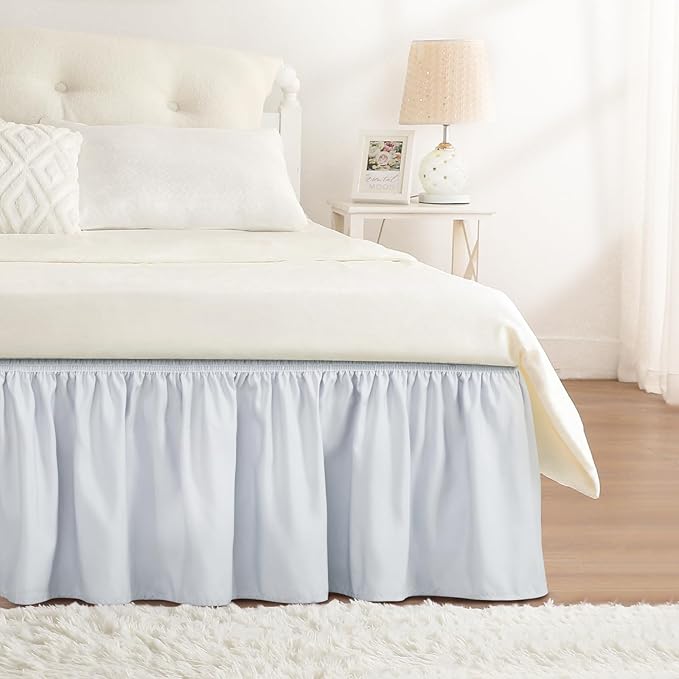 RIMELA Ice Grey Bed Skirt Queen Size 18 Inch Drop, Elastic Bed Skirting for Bed Base and Frame, Bedding Dust Ruffle Easy to Install, Lightweight Wrap Around Adjustable Bedskirt