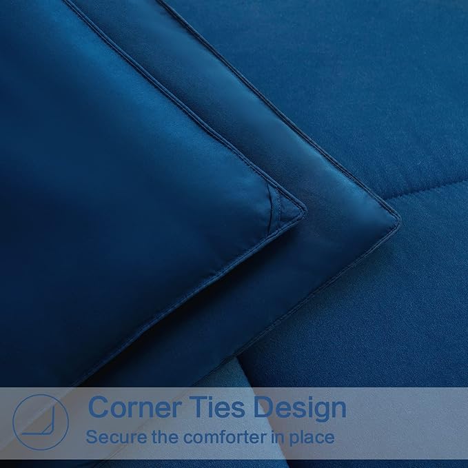 EASELAND Twin XL Down Alternative Comforter - Quilted Duvet Insert for All Seasons, Soft Lightweight with Corner Tabs, Summer Winter Warm Bedding, Navy 68×92 Inches