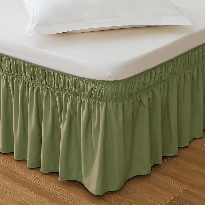 MEILA Full Bed Skirt, Wrap Around Ruffle Bed Skit for Full Beds with 18 inch Drop, Elastic Dust Ruffles Easy Fit Wrinkle & Fade Resistant, Sage