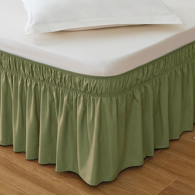 MEILA Queen Bed Skirt, Wrap Around Ruffle Bed Skit for Queen Beds with 18 inch Drop, Elastic Dust Ruffles Easy Fit Wrinkle & Fade Resistant, Sage