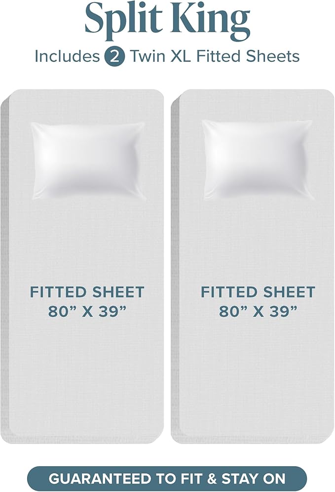 Bare Home 100% Rayon Made from Bamboo Luxury Split King Sheet Set - 5 Piece Bedding Set - Deep Pockets - Cooling Sheets - Breathable - Easy Fit - Soft Bedding Sheets & Pillowcases (Split King, Grey)