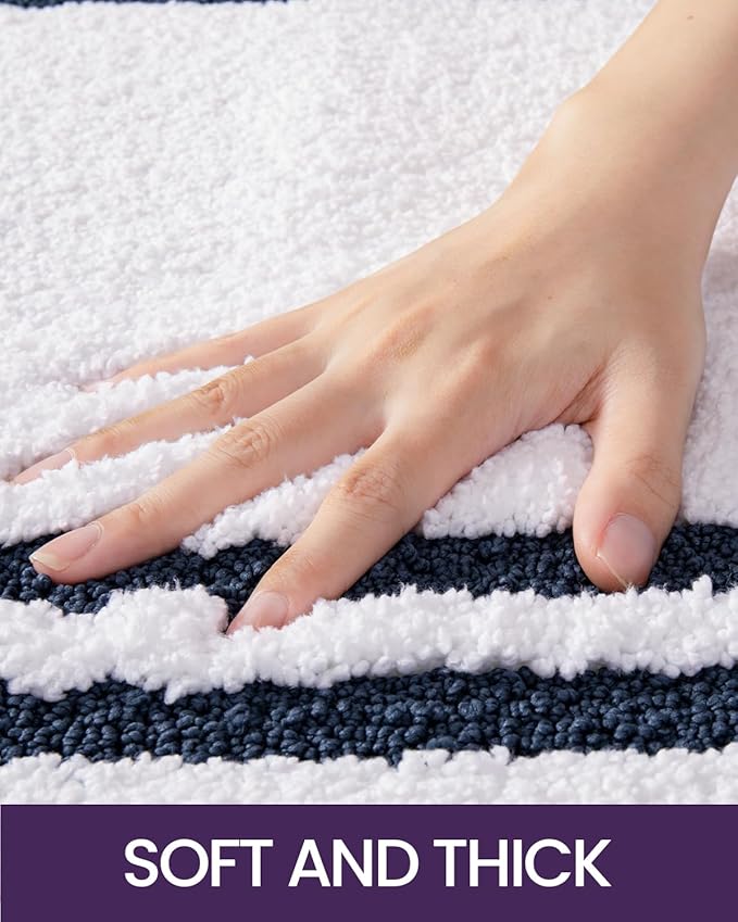 DEXI Oval Bath Mats for Bathroom, 24x36 Absorbent Bath Mat, Washable Microfiber Bathroom Rug with Non Slip Backing for Shower Floor, Navy