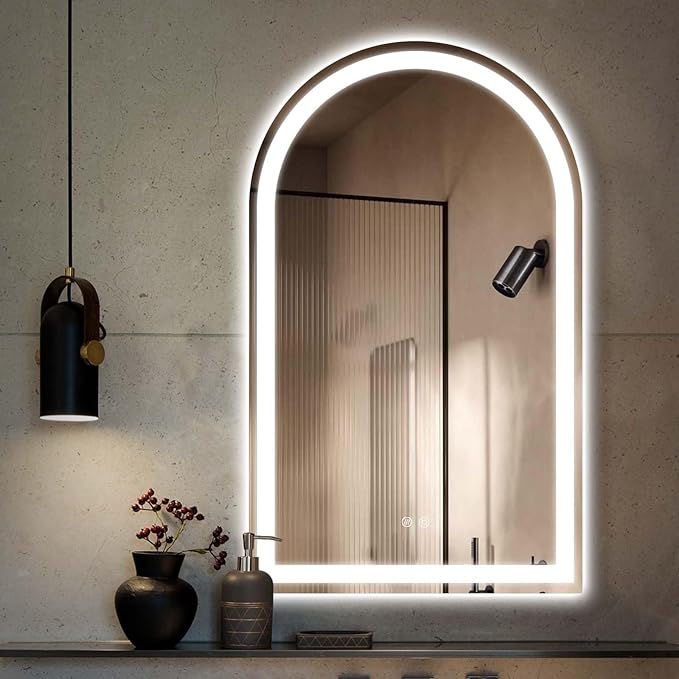 Niccy Arched LED Bathroom Mirror, 30x20 Arch Wall Mounted Frameless Bathroom Mirror for Vanity, Smart Lighted Frontlit Mirrors with Memory Function for Bathroom Bedroom Beauty Hair Salon