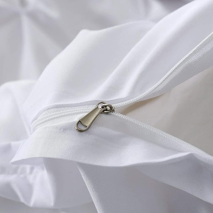 Pinch Pleated Duvet Cover Set 100% Brushed Microfiber 3PC Oversize Size 98x120 Duvet Cover Set, Decorative Pinch Design White Duvet Cover with Matching Pillow Case