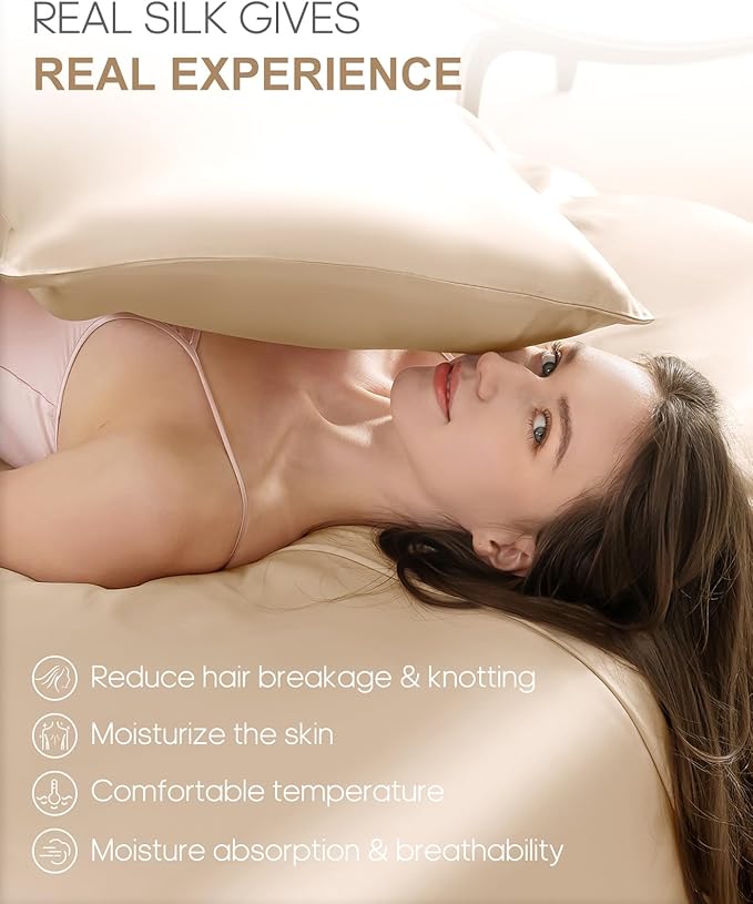 THXSILK Silk Pillowcase for Hair and Skin, 100% Mulberry Silk Bed Pillowcase 22 Momme, Hypoallergenic Soft Breathable Both Sides Silk Pillow Case with Hidden Zipper, King Pillow Case(Beige)