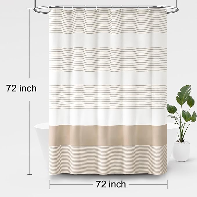 Awellife Boho Beige Shower Curtain for Bathroom Stripe Shower Curtain 72 X 72 Inches Farmhouse Cotton