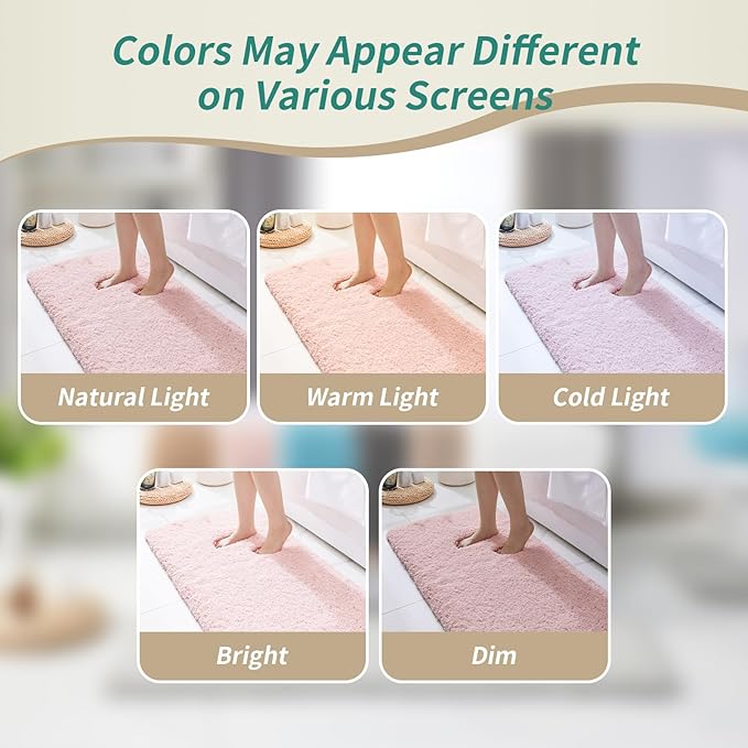 Pink Bathroom Rugs 24x36 Non Slip Fluffy Bath Mat for Bathroom Floor Washable Plush Luxury Bath Rug for Tub Soft Shaggy Absorbent Shower Sink Mat