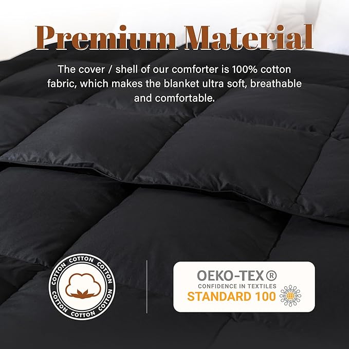 Cosybay Heavyweight Twin Size Feather Down Fiber Comforter - Black Thicker Winter Duvet Insert, Ultra Soft 100% Cotton Cover, Luxury Hotel Bedding with Corner Tabs, 68"x90"
