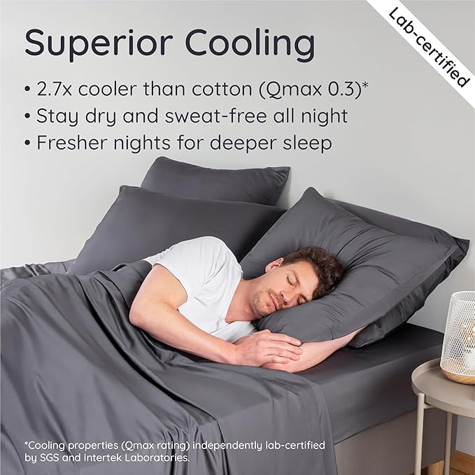 Bambaw 100% Viscose Derived from Bamboo Sheets King Size Set – 4pcs Cooling Deep Pocket King Sheet Set, Fits Up to 16'' with Elastic Corner Straps, Super Soft Sheets, Luxury Bedding (Charcoal)