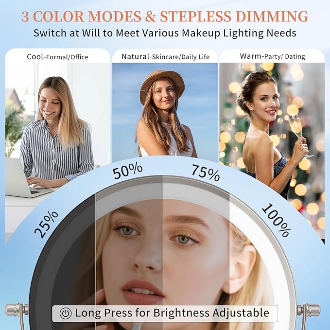 FUNTOUCH 9" 30X/1X Magnifying Wall Mounted Lighted Makeup Mirror, 4500mAh Rechargeable Double Sided Mirror with Light, 3 Color Lights,Touch Dimmable, 360 Rotation Extended Arm for Bathroom,Nickel