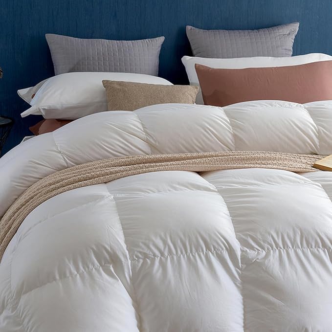 Royoliving Premium Feathers Down Duvet Insert Comforter King Size Heavyweight Thickened Winter White 100% Cotton Cover with Corner Tabs (106x90, 70 oz)