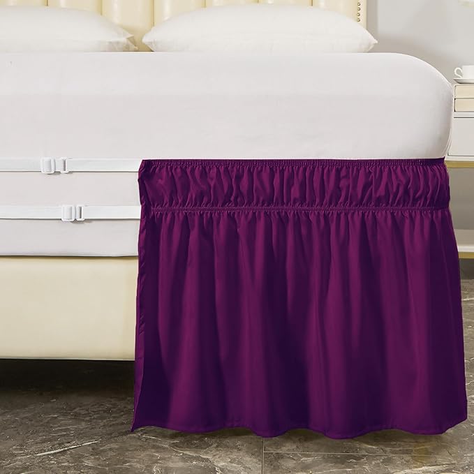 MEILA Full Bed Skirt, Wrap Around Ruffle Bed Skit for Full Beds with 14 inch Drop, Elastic Dust Ruffles Easy Fit Wrinkle & Fade Resistant, Purple