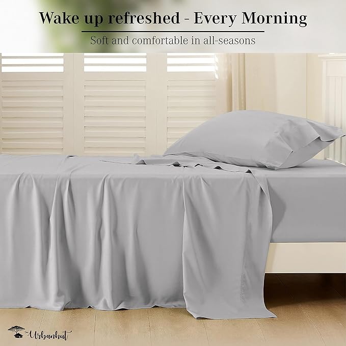 URBANHUT 1000 Thread Count Egyptian Cotton Sheets Damask Striped Twin Size, Breathable Long Staple, 4 Pc Bed Sheet Sets, Luxury Hotel Sateen Sheets Fits 16" Deep Pocket - Silver Grey