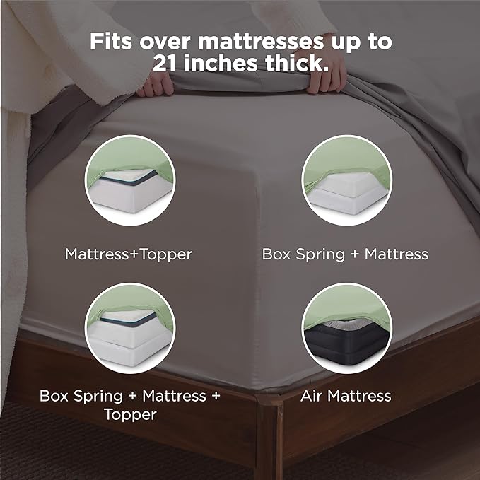 Bedsure Deep Pocket Full Size Bed Sheets Set - Fits Mattresses Up to 21 Inches Thick - 4 Piece GentleSoft Bed Sheets, Moisture Wicking, Cooling Bedsheet & Pillowcases, Easy & Secure Fit, Sage Green