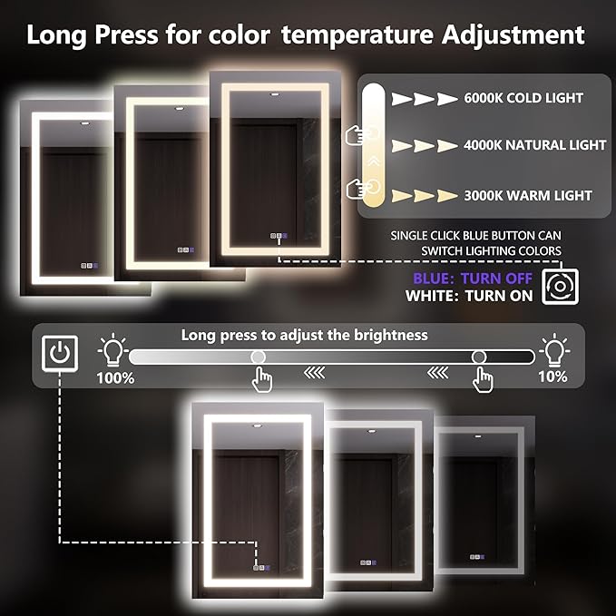 Lighted Medicine Cabinet with Mirror 24"x36" Recessed LED Medicine Cabinet Mirror, Front&Backlit, Anti-Fog, Stepless Dimming, 3-Color Temperatures, Magnifier, 2 Outlets, Storage Shelves, Left Hinge