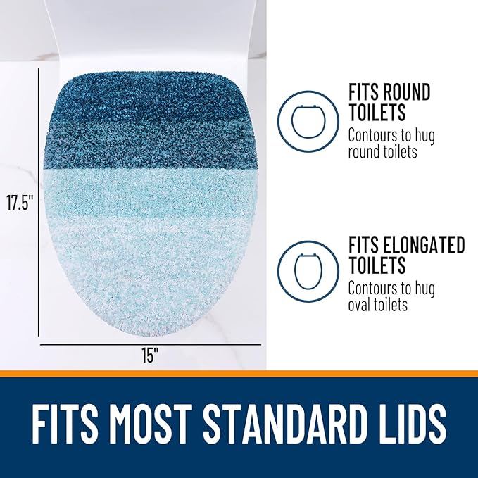 OLANLY Soft Microfiber Bathroom Toilet Lid Cover, Machine Washable Covers, 17.5x15, Stays in Place Rubber Backing, Fits Most Round, Elongated and Oblong Lids, Accessories Decor, Peacock Blue