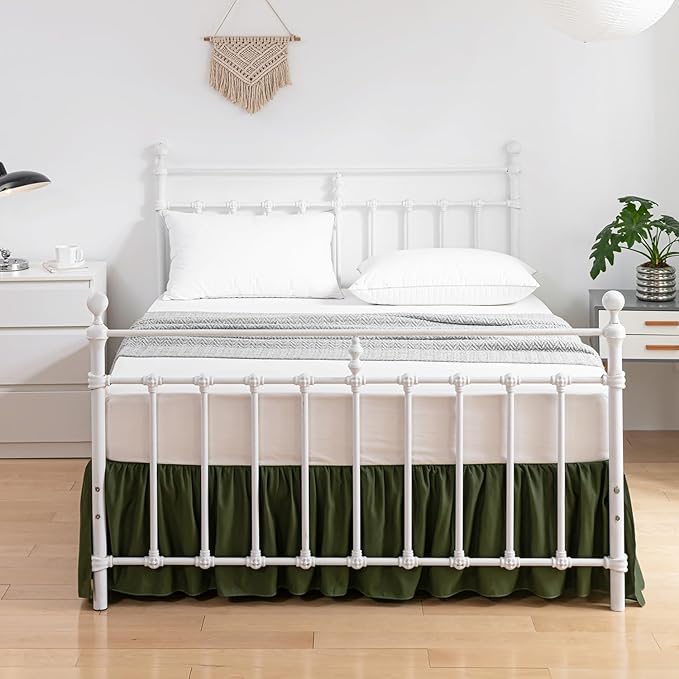 Bed Skirt King Size Ruffled Bed Skirts with Split Corners, 14 Inch Drop Dust Ruffle Bed Skirt with Platform, Green