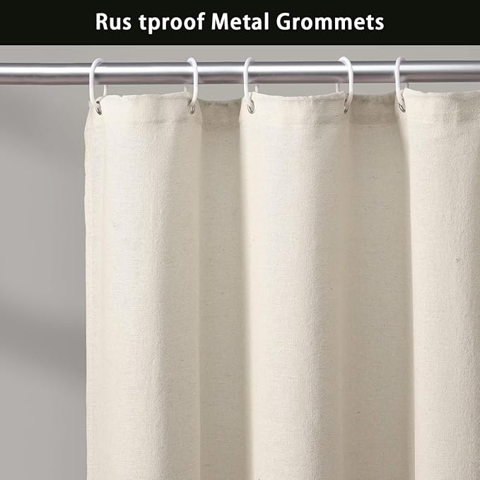 Farmhouse Shower Curtain Linen Bow Woven Fabric Country Rustic Western, Cream & Green 72" W x 72" L