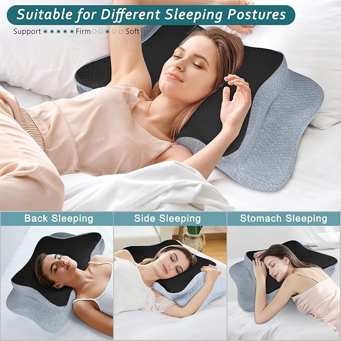 Cervical Neck Pillow for Pain Relief Sleeping, Contour Memory Foam Pillow, Ergonomic Side Sleeper Pillow for Adults, Cooling Orthopedic Neck Support Pillow for Back Stomach Sleepers