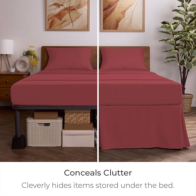 Mellanni Bed Skirt Queen Size - Bed Skirting - 15-Inch Tailored Drop Pleated Dust Ruffle - Hotel Luxury Bedding - Wrinkle, Fade, Stain Resistant - 1 Bedskirt (Queen, Brick Red)