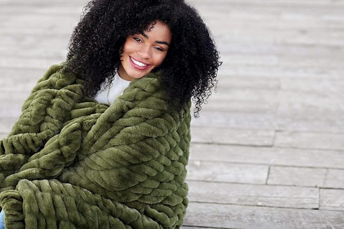 Minky Couture Hugs Blanket - Extra Plush Blanket for Premium Gifting - Stretchy Bubbled Cozy Throw - Silky Smooth - Durable & Machine-Washable - Travel-Friendly - Travel, Camp Green