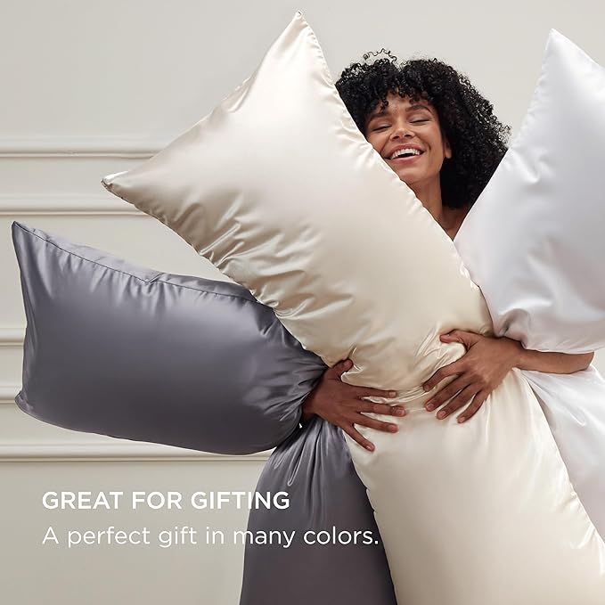 Bedsure Satin Body Pillow Pillowcase, Similar to Silk Body Pillow Cover with Zipper, Soft & Breathable Long Pillow Case, Cooling & Silky Long Pillowcase for Hair and Skin, Gifts, White, 20x54 Inches