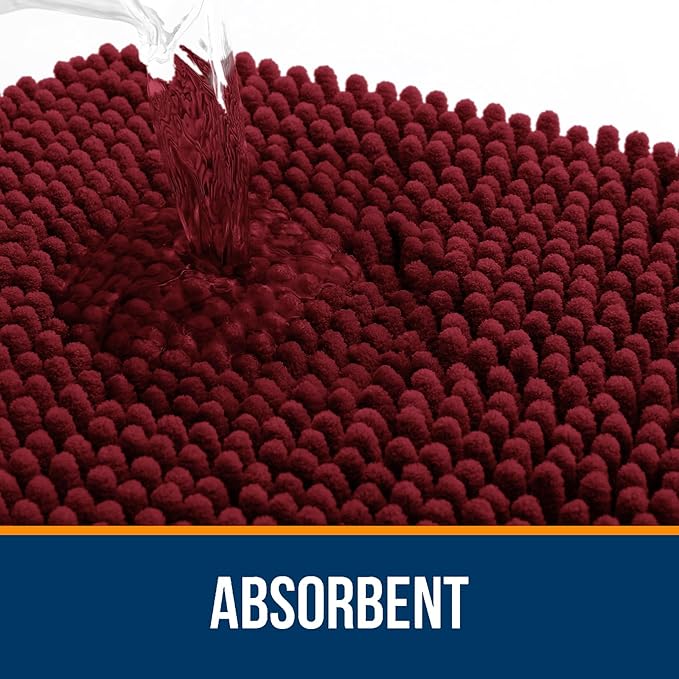 OLANLY Bathroom Rugs 40x32, Extra Soft Absorbent Chenille Bath Rugs, Rubber Backing Quick Dry, Machine Washable Bath Mats for Bathroom Floor, Tub and Shower, Home Decor Accessories, Burgundy