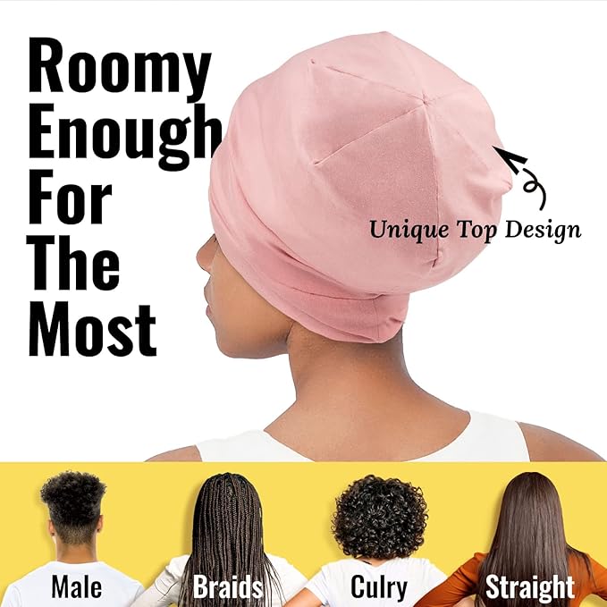 PARISBELLA Satin Sleep Cap Bonnet for Women, Stay On All Night Hair Wrap with Adjustable Strap for Curly Hair, Pink, Pack of 1