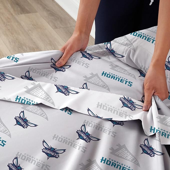 Northwest Officially Licensed Charlotte Hotnets NBA Full Size Sheet Set – Soft Team Logo Bedding for Dorms, Bedrooms, Fan Caves & Game Day Style