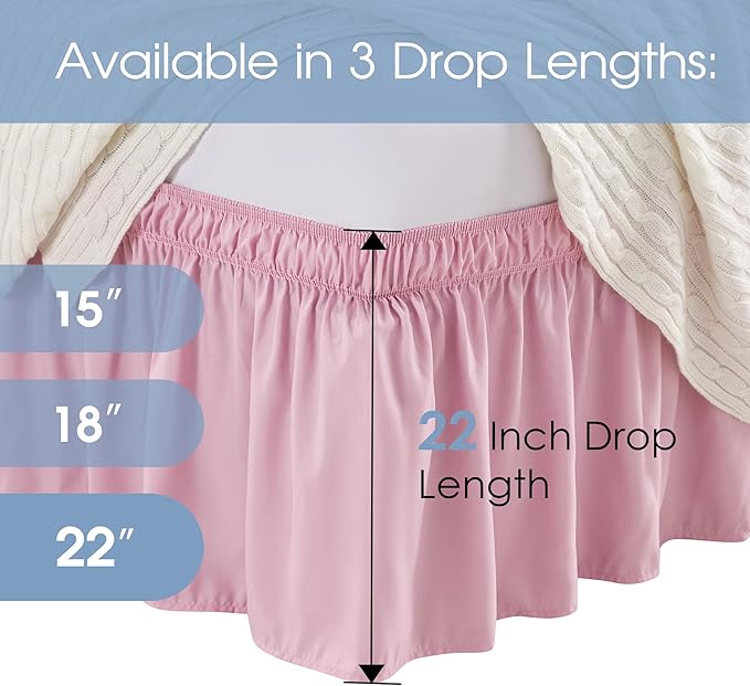 FreshCulture Queen Bed Skirt, Elastic Wrap Around Bed Skirt Queen Size, Bed Skirts for Adjustable Bed, Easy Fit with 22 Inch Drop Length, Hotel Quality Dust Ruffle for Queen Bed (Dusty Pink)