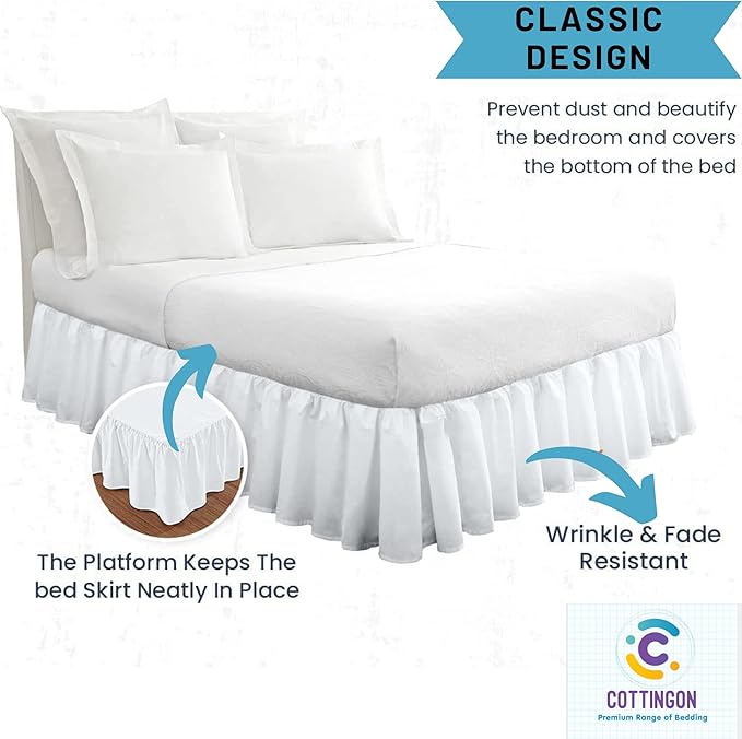 Ruffled Bed Skirt with Split Corners-Dust Ruffle - 21" Drop 100% Microfiber Soft,Sheen & Luxurious Look - Bed Skirts (White -Twin)