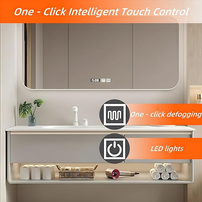 72IN Grey Bathroom Vanity Set - Floating Bathroom Vanity with Single Sink | Including LED Smart Defogging Mirror Cabinet & Time Display Function, Equipped with Motion Sensing Light Strip (Style B)