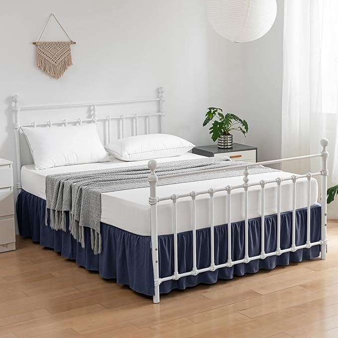 Bed Skirt Full Size Ruffled Bed Skirts with Split Corners, 14 Inch Drop Dust Ruffle Bed Skirt with Platform,Blue