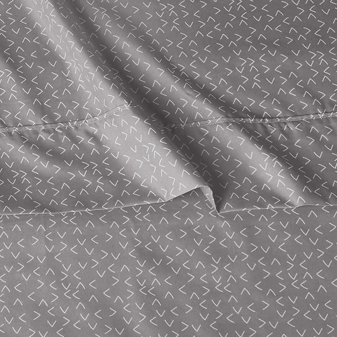 Amazon Basics 3-Piece Lightweight Super Soft Easy Care Microfiber 14" Deep Pockets Sheet Set, Twin XL, Gray Arrows, Printed