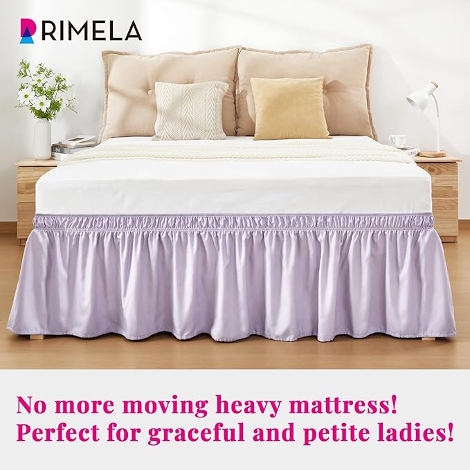 RIMELA Lavender Purple Bed Skirt King Size 18 Inch Drop, Wrap Around Elastic Bedskirt, Dust Ruffle for Adjustable Bed Base Machine Washable Easy to Install Bed Skirts