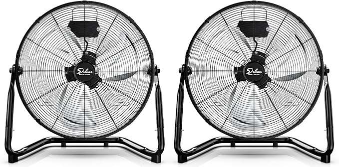 Simple Deluxe 18 Inch 3-Speed High Velocity Heavy Duty Metal Industrial Floor Fan for Warehouse, Workshop, Factory and Basement, Black, 2 Pack